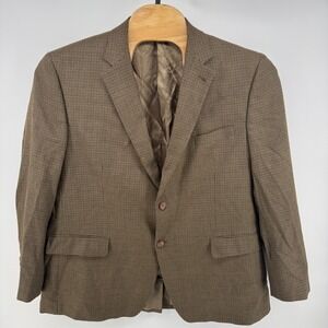 Lauren Ralph Lauren Men Blazer 46R Brown Houndstooth Silk Wool  Sport Coat